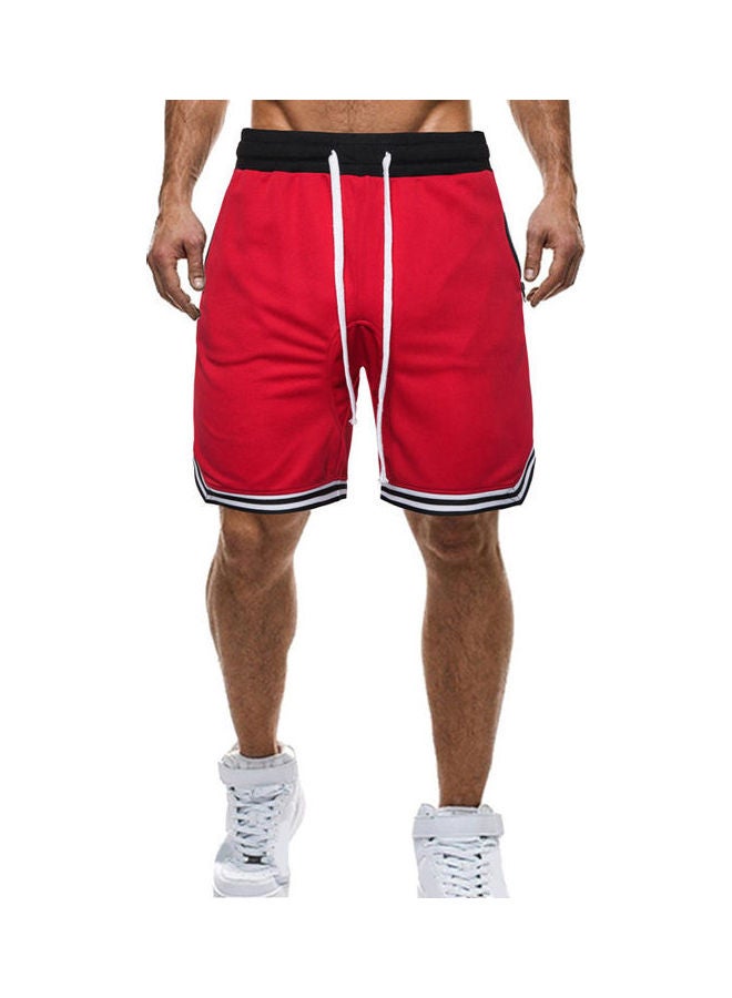 Plus Size Casual Men Striped Basketball Shorts Summer Drawstring Sports Pants Red