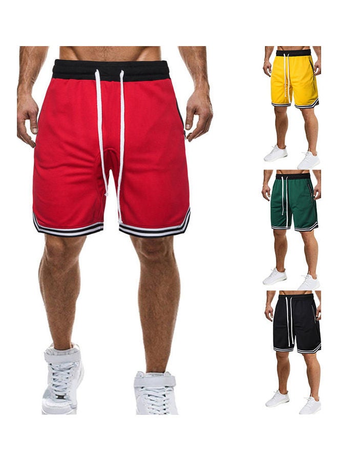 Plus Size Casual Men Striped Basketball Shorts Summer Drawstring Sports Pants Red