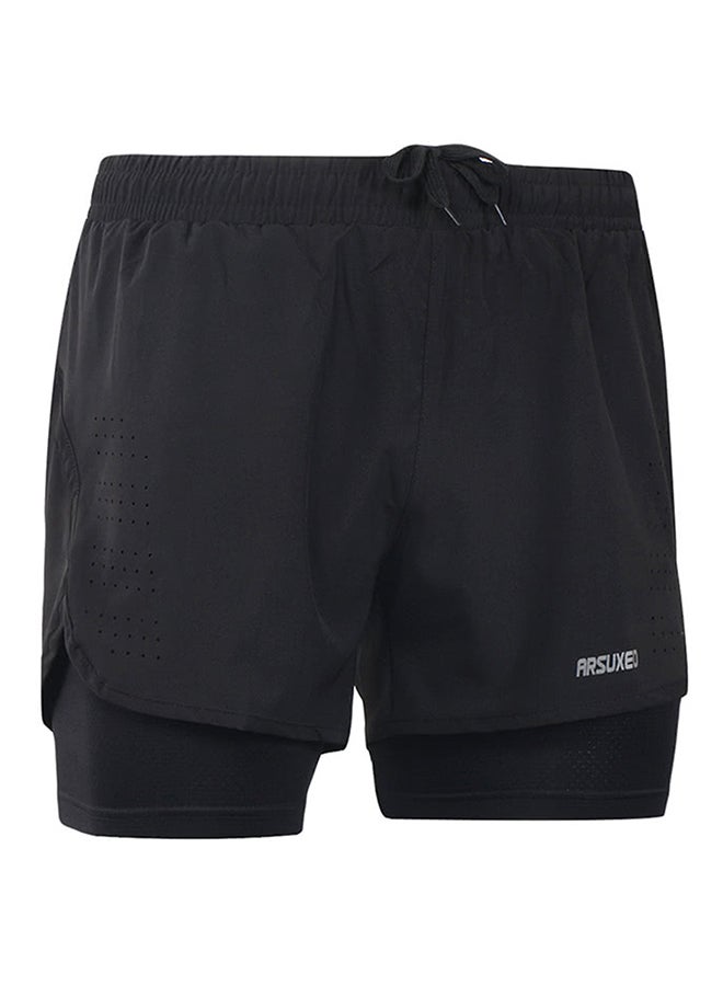 2-In-1 Breathable Running Shorts Black