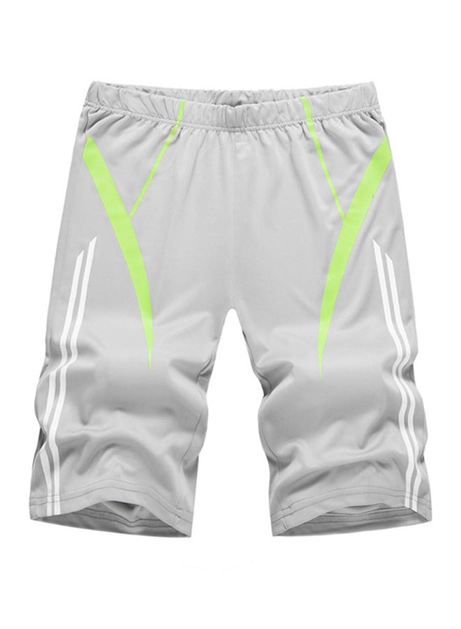 Casual Stripe Printed Elastic Waist Shorts Grey/White/Green