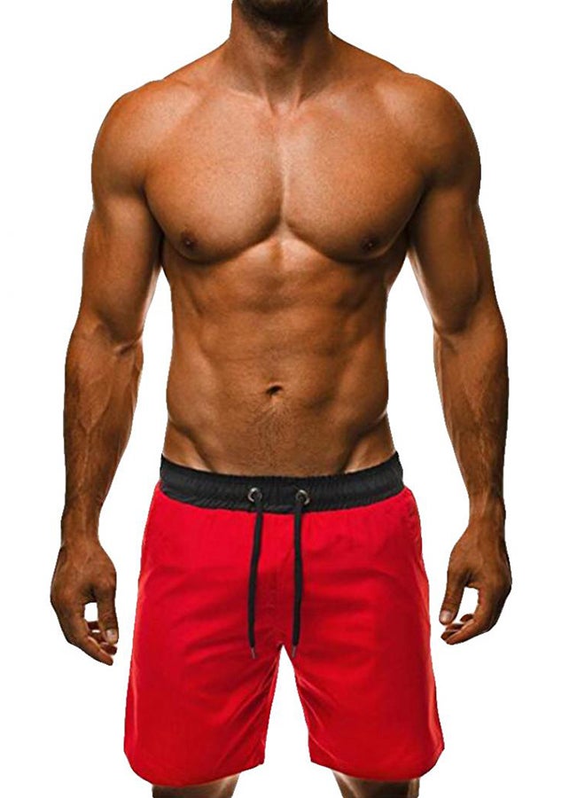 Drawstring Low Rise Casual Shorts Red/Black