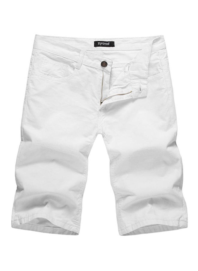 Casual Sport Front Button And Zipper Solid Shorts White