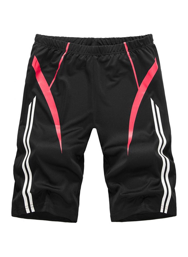 Casual Stripe Printed Elastic Waist Shorts Black/Pink/White
