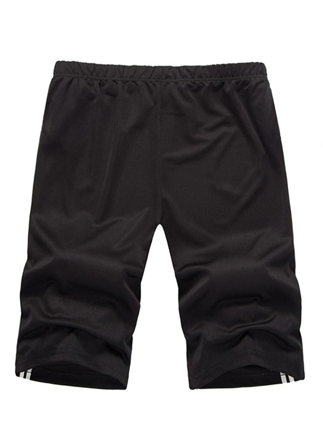 Casual Stripe Printed Elastic Waist Shorts Black/Pink/White
