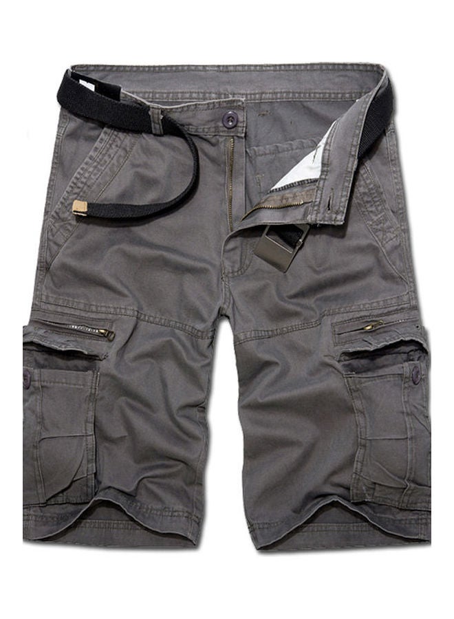 Men Casual Solid Color Breathable Multi Pockets Short Cargo Pants Beach Shorts Dark Gray