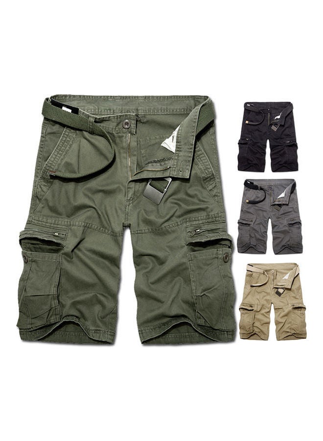 Men Casual Solid Color Breathable Multi Pockets Short Cargo Pants Beach Shorts Dark Gray