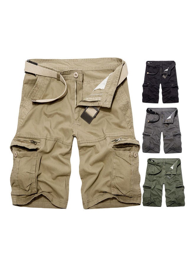 Men Casual Solid Color Breathable Multi Pockets Short Cargo Pants Beach Shorts Dark Gray