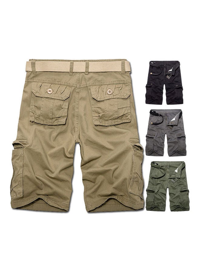 Men Casual Solid Color Breathable Multi Pockets Short Cargo Pants Beach Shorts Dark Gray