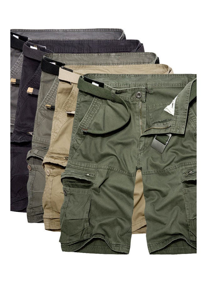Men Casual Solid Color Breathable Multi Pockets Short Cargo Pants Beach Shorts Dark Gray