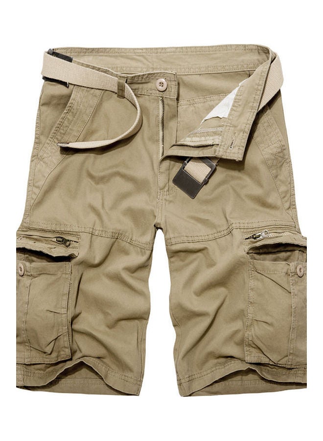Men Casual Solid Color Breathable Multi Pockets Short Cargo Pants Beach Shorts Dark Gray