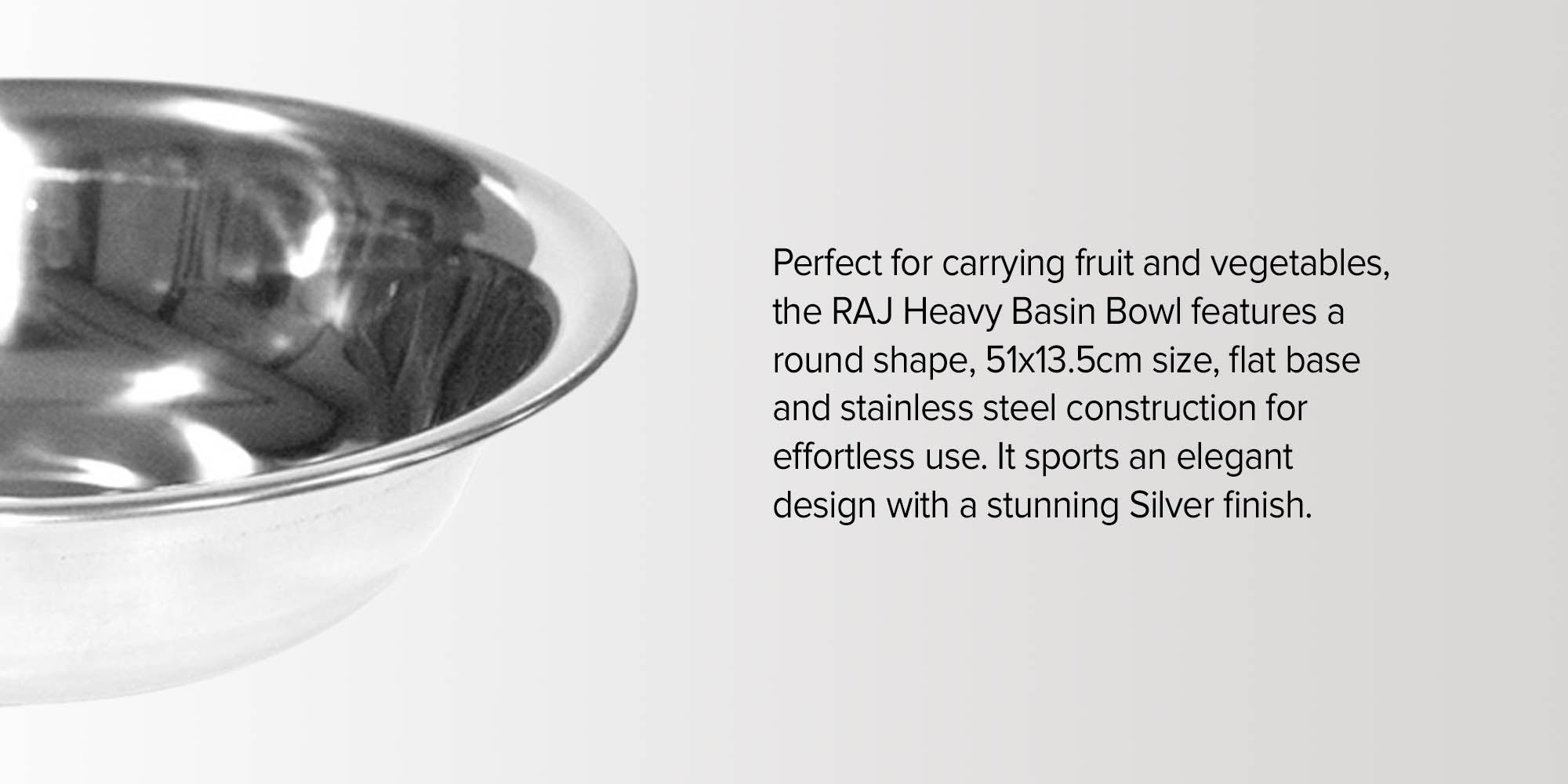 RAJ STAINLESS STEEL HEAVY MIXING BOWL, 50 CM, SILVER, RHB024 Silver