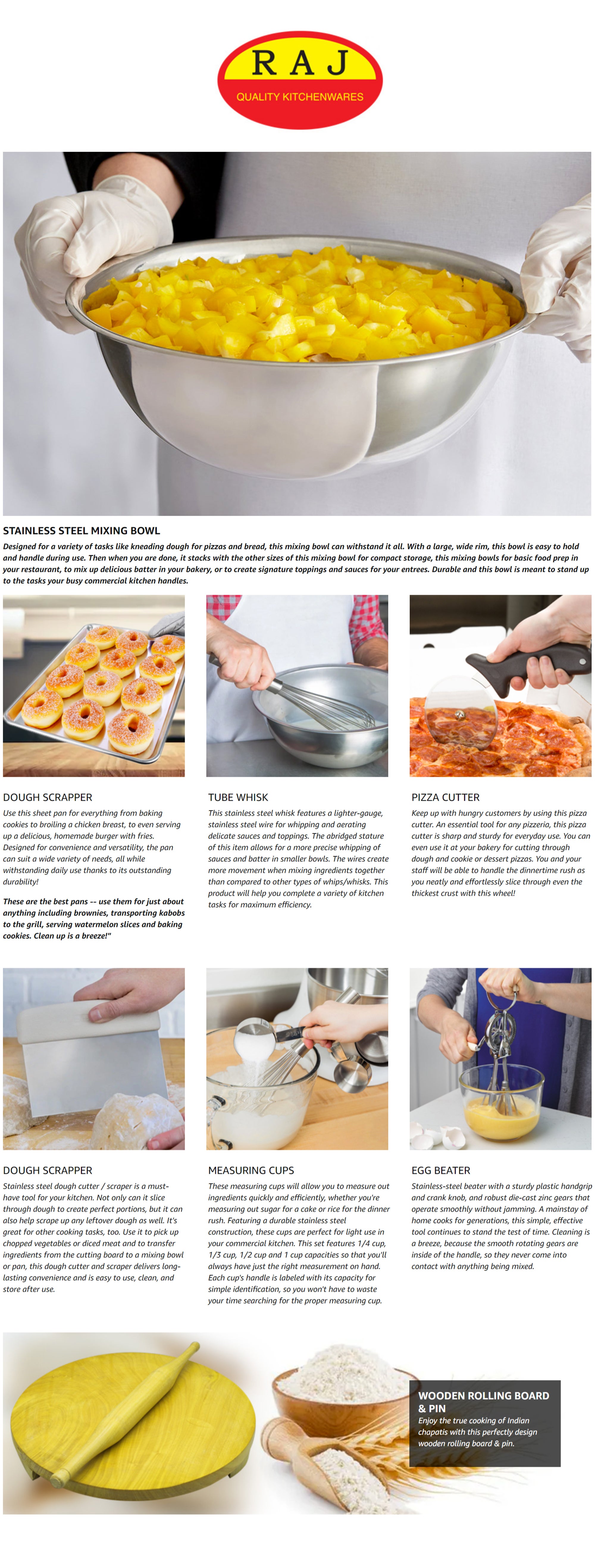 RAJ STAINLESS STEEL SILVER TOUCH MIXING BOWL, 50 CM, SILVER, MBS050, Mixing Bowl, Baking Bowl, Storage Bowl Silver 50cm