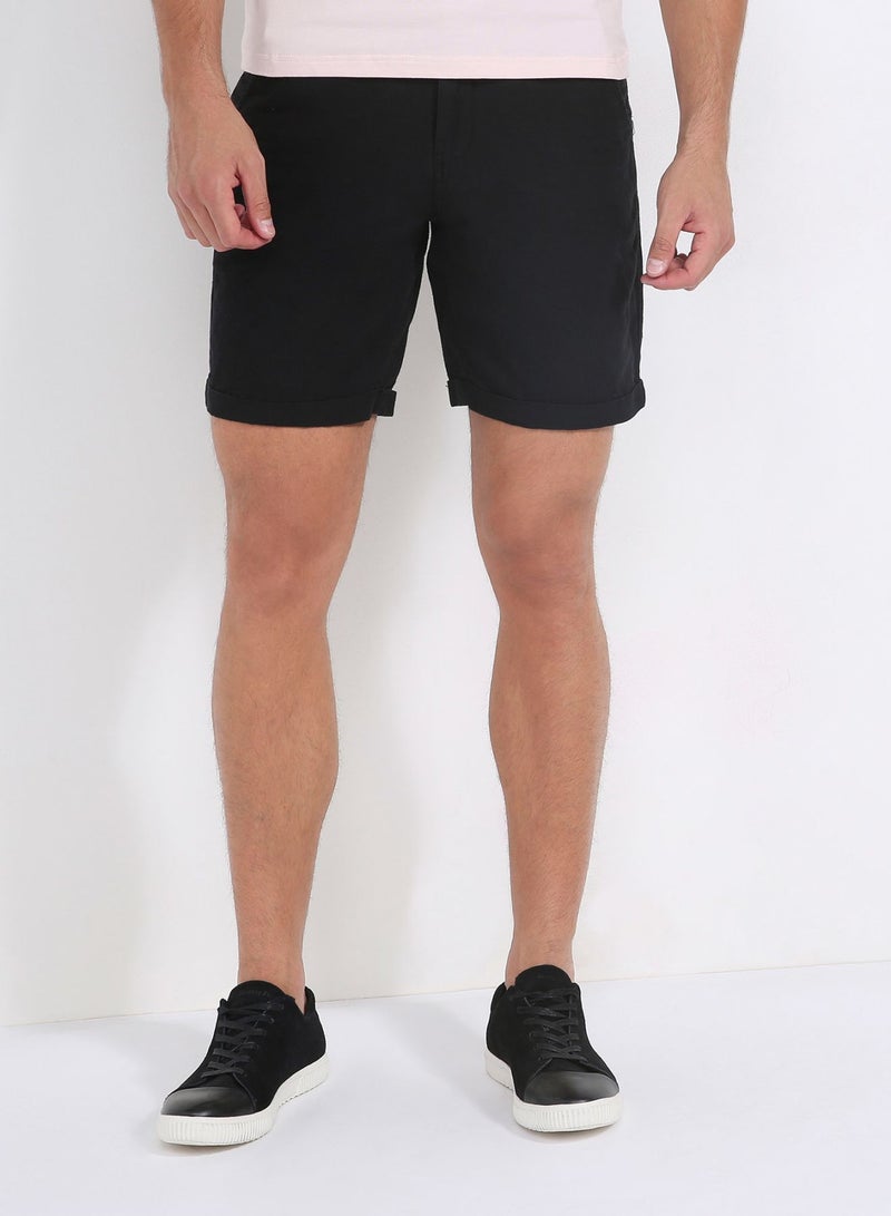 Folded Hem Bottom Linen Shorts 499 Black