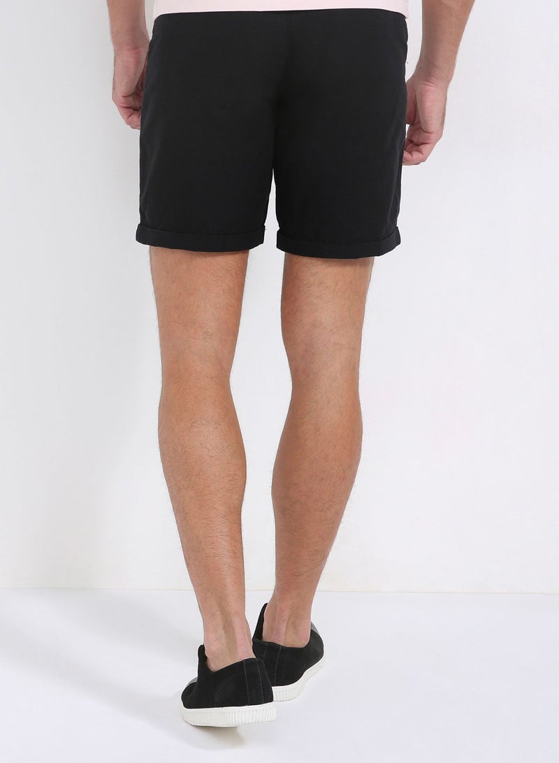 Folded Hem Bottom Linen Shorts 499 Black