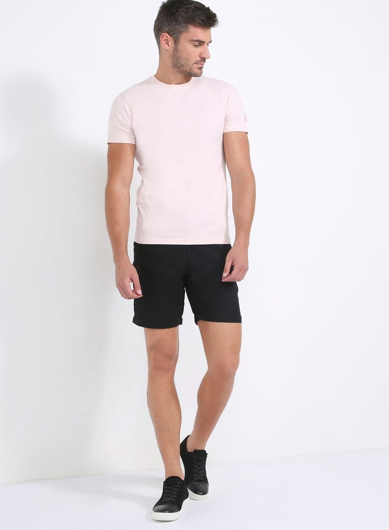 Folded Hem Bottom Linen Shorts 499 Black