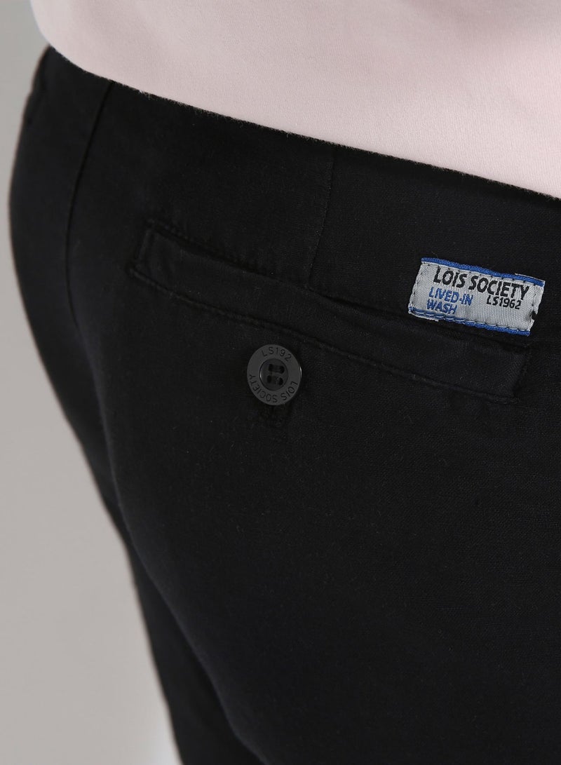Folded Hem Bottom Linen Shorts 499 Black