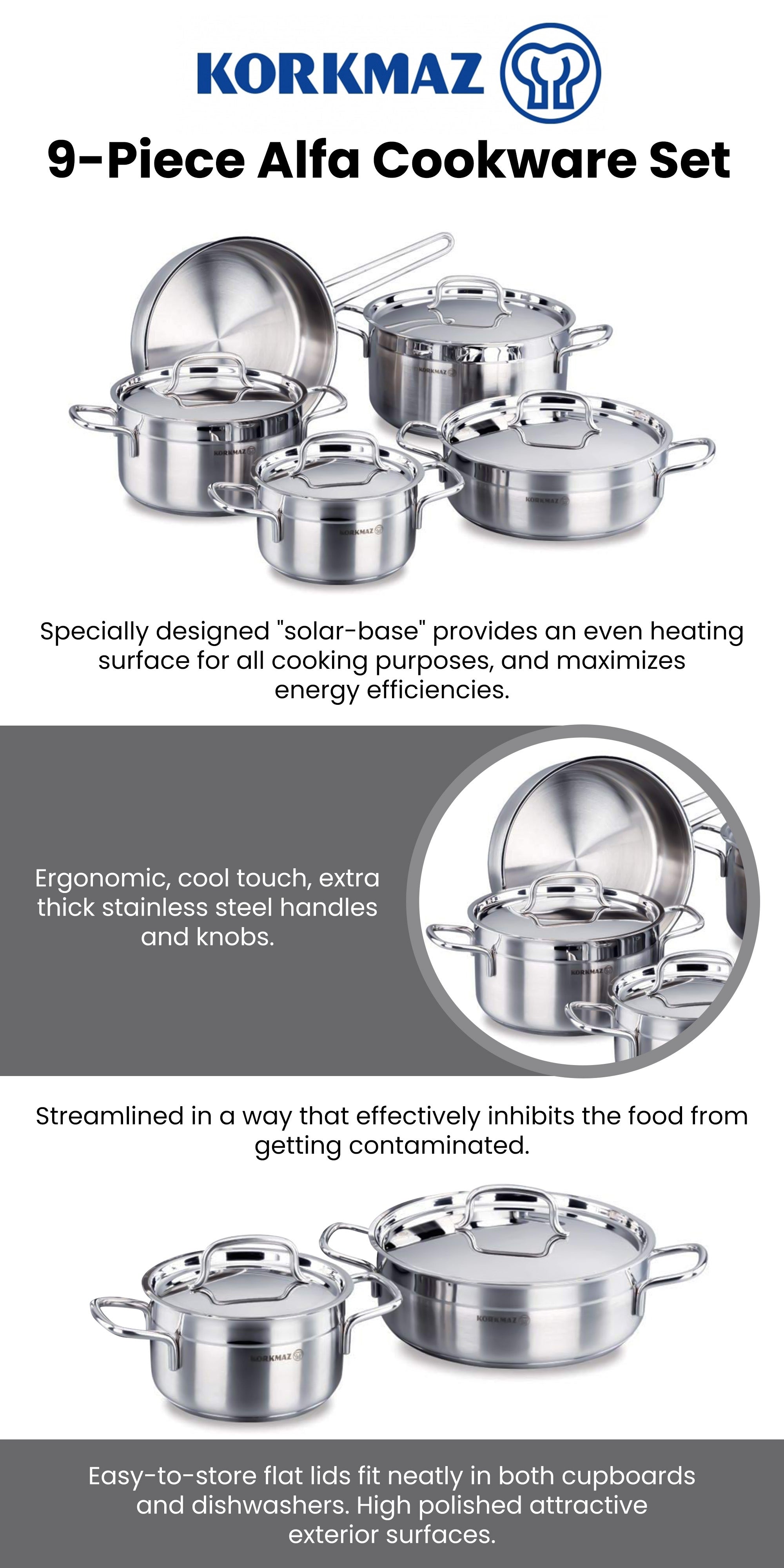 9-Piece Alfa Stainless Steel Cookware Set Silver