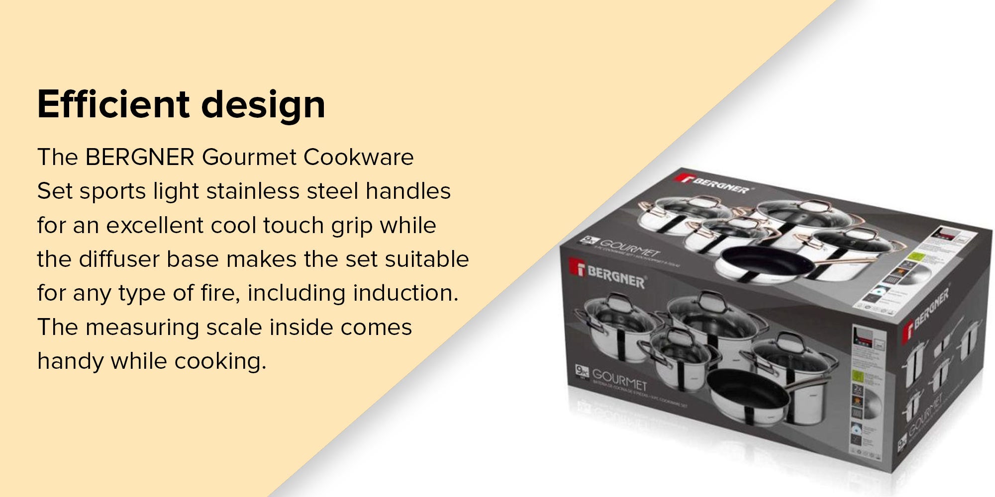 9-Piece Gourmet Cookware Set Silver/Black Non-stick Fry Pan 1x24, Casserole With Lid 1x24, Casserole With Lid 1x20, Casserole With Lid 1x24, Stock Pot With Lid 1x20cm