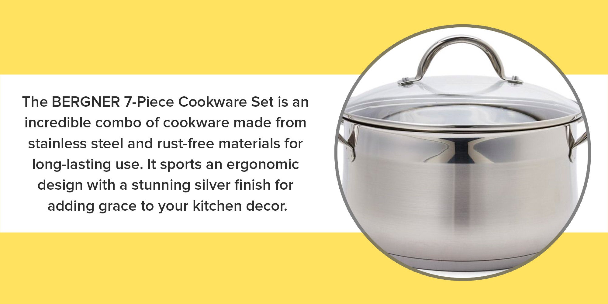7-Piece  Induction Cookware Set Stainless Steel Silver