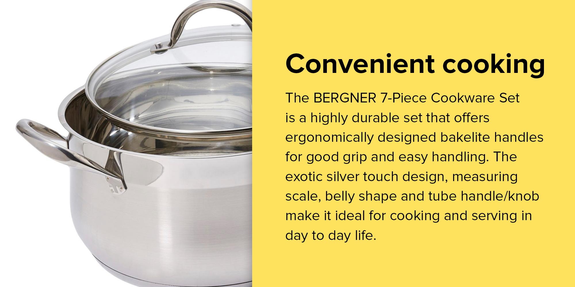 7-Piece  Induction Cookware Set Stainless Steel Silver