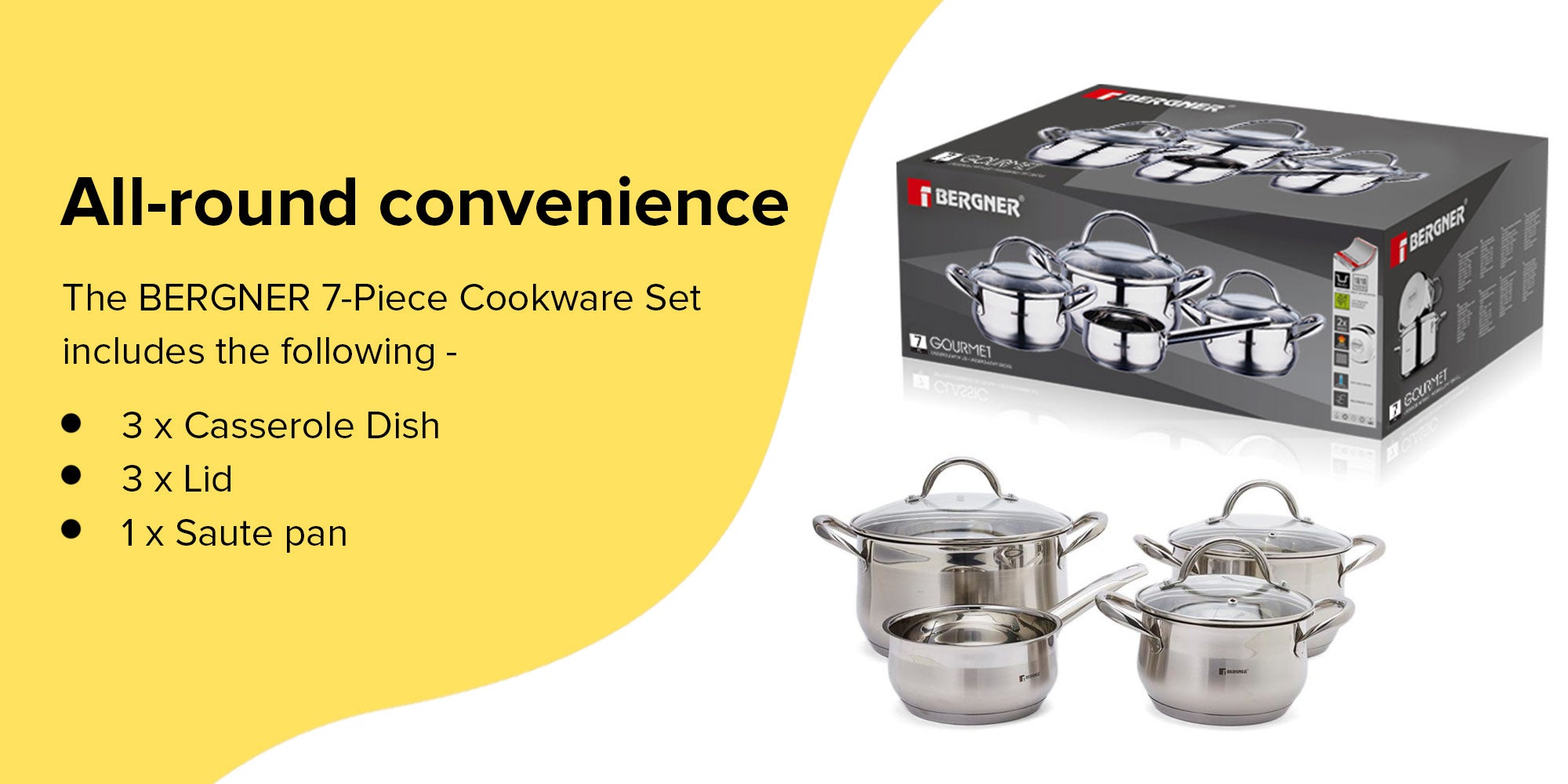 7-Piece  Induction Cookware Set Stainless Steel Silver