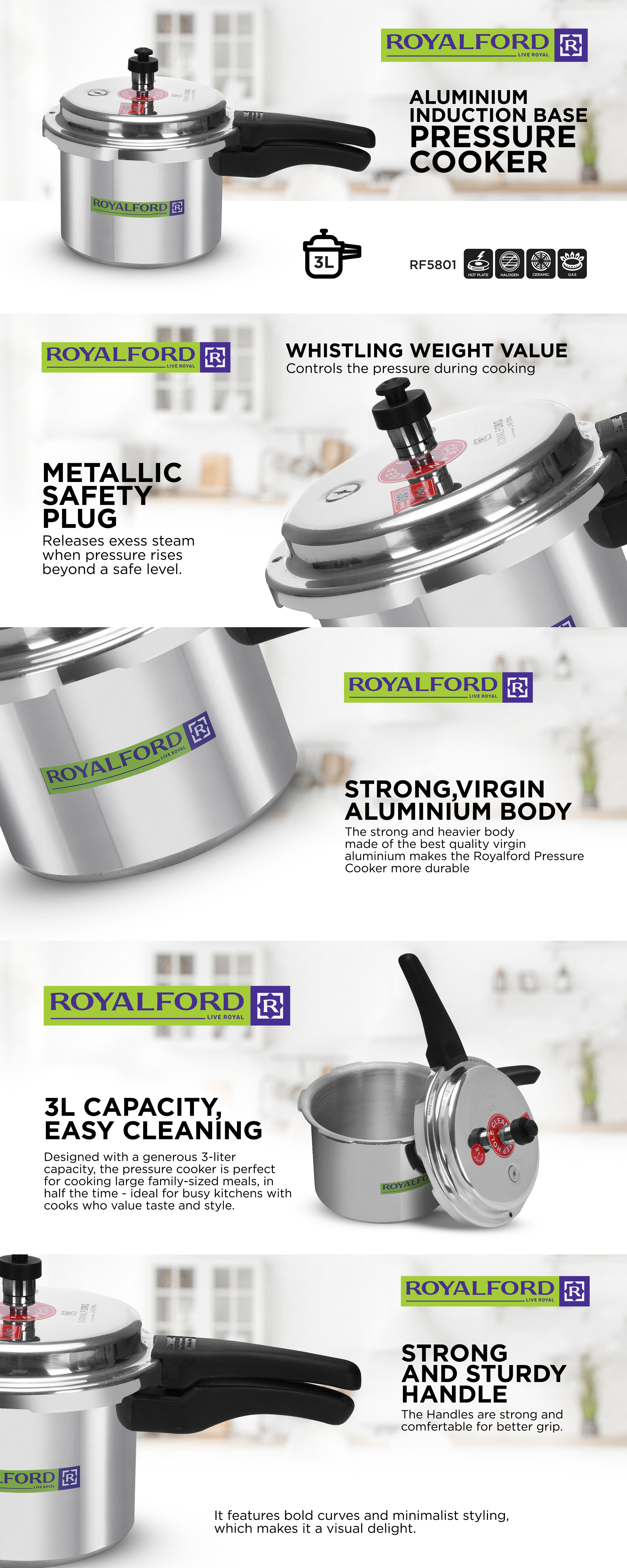 Pressure Cooker Induction Base 1 Rubber Gasket And Safety Valve Free Silver 3Liters