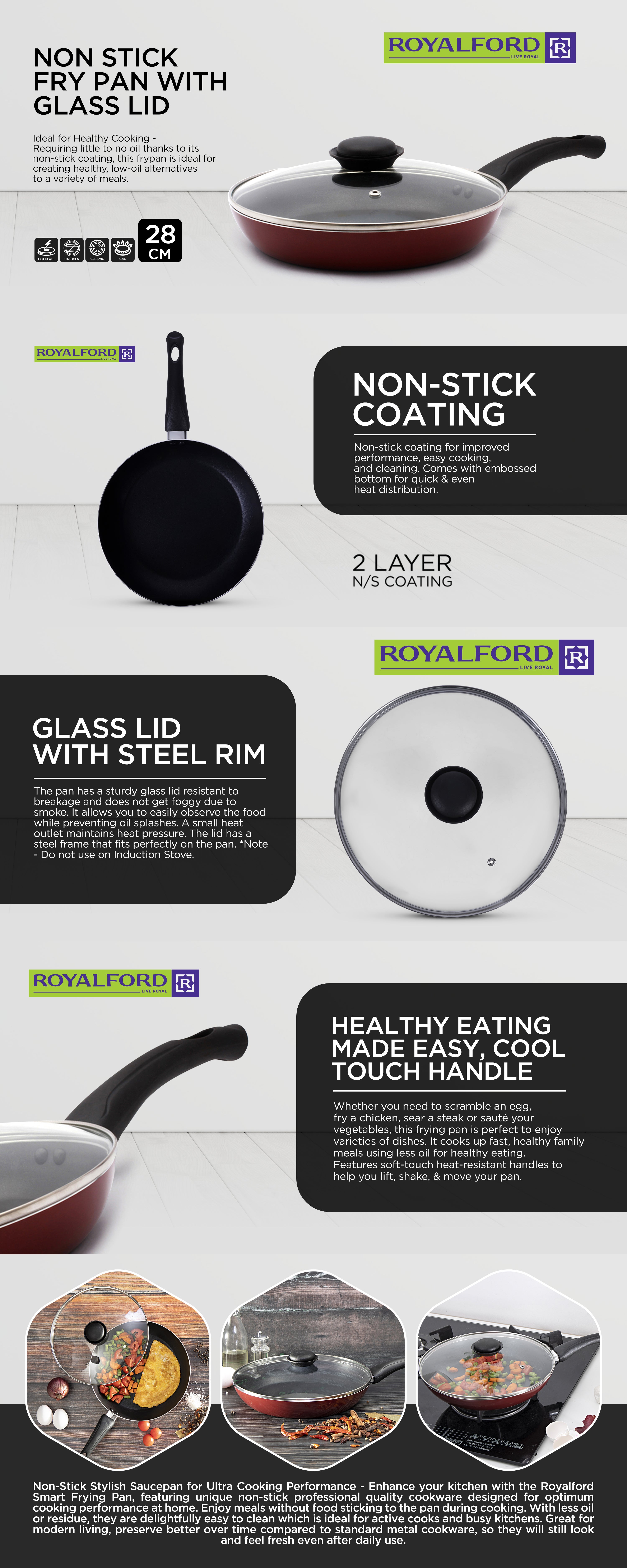 28CM Aluminium Non-Stick Fry Pan with Glass Lid – Deep Saute Pan for Gas Hob Cooking, Durable Granite Coating, Ergonomic Cool-Touch Handle, Ideal for Frying, Sautéing & Stir-Frying – Black Black 28 cmcm