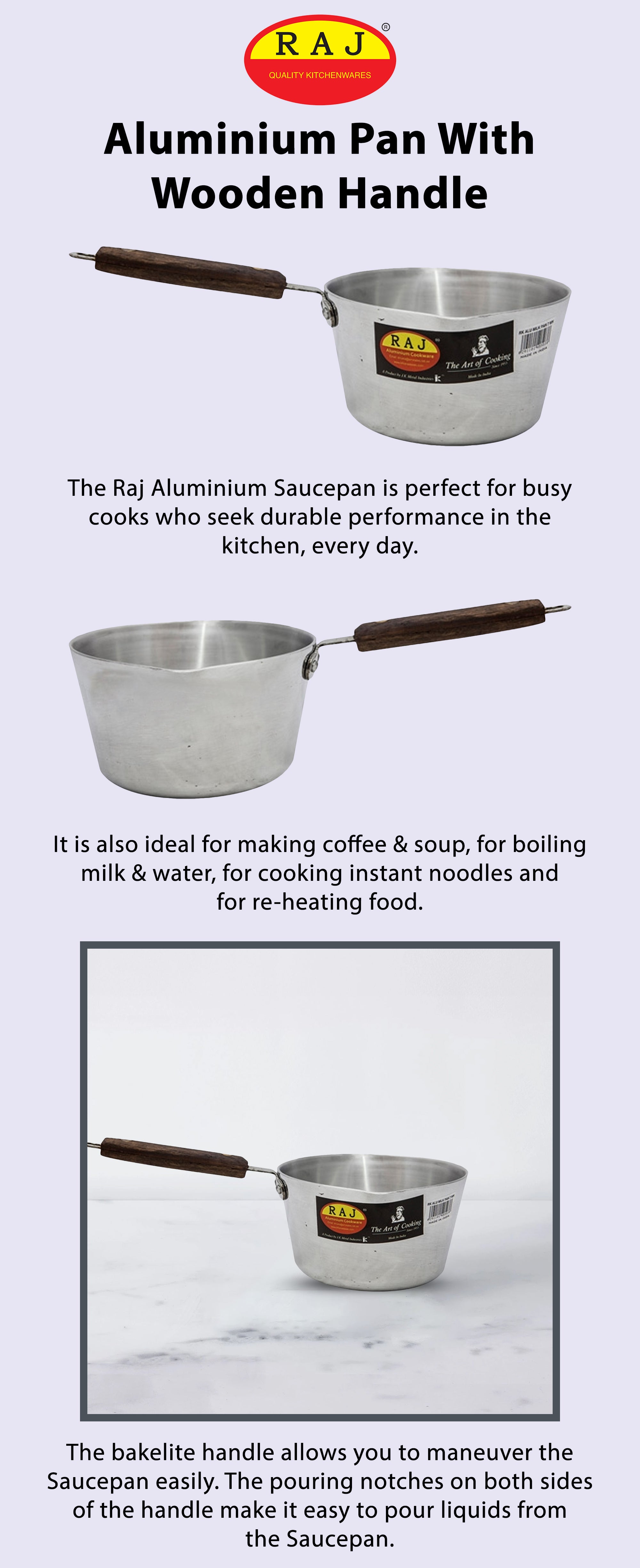 Aluminium Pan With Wooden Handle Silver 18cm