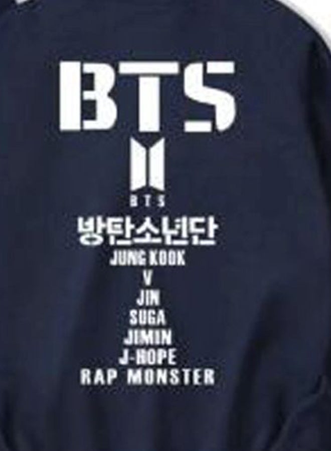 2-Piece BTS Printed Hoodie Set Blue/White