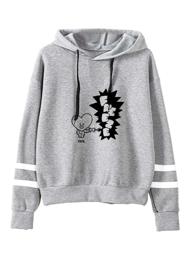 Printed Long Sleeve Hoodie Grey/Black