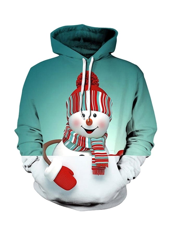 3D Snowman Printed Hoodie Blue/White/Red