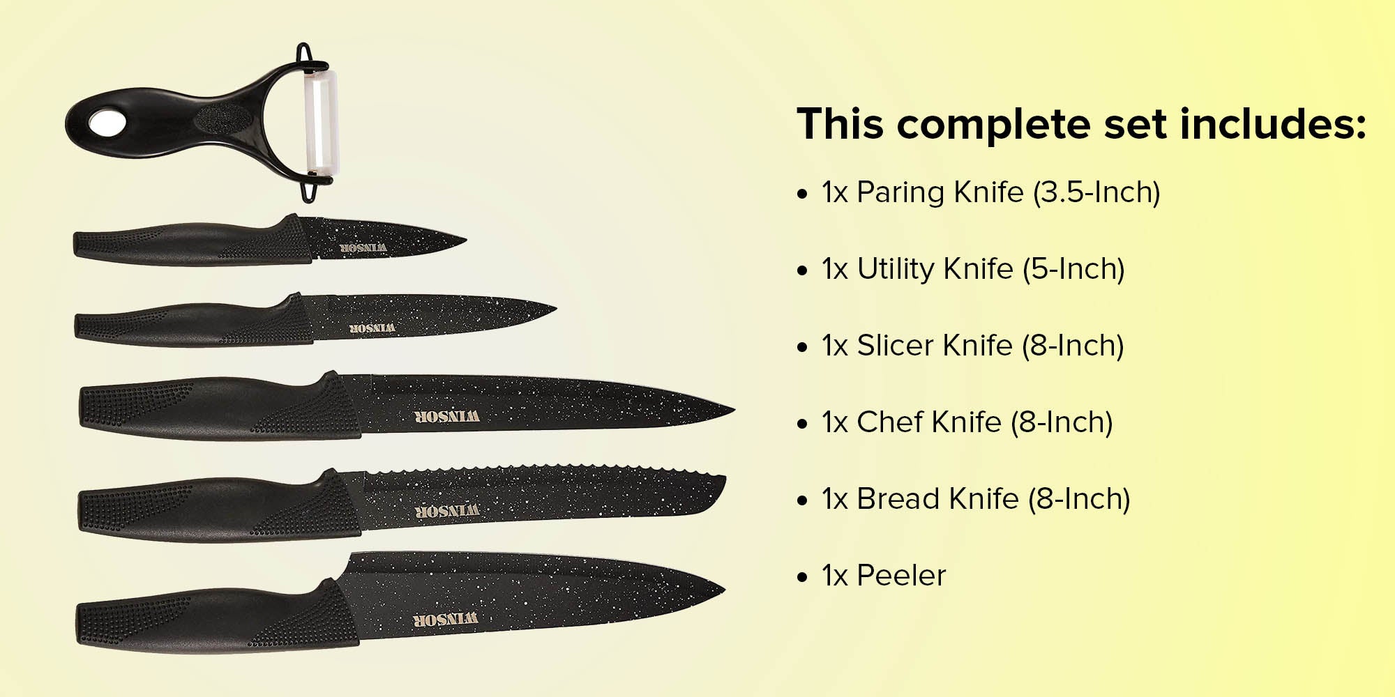 6-Piece Non Stick Knife Set Black