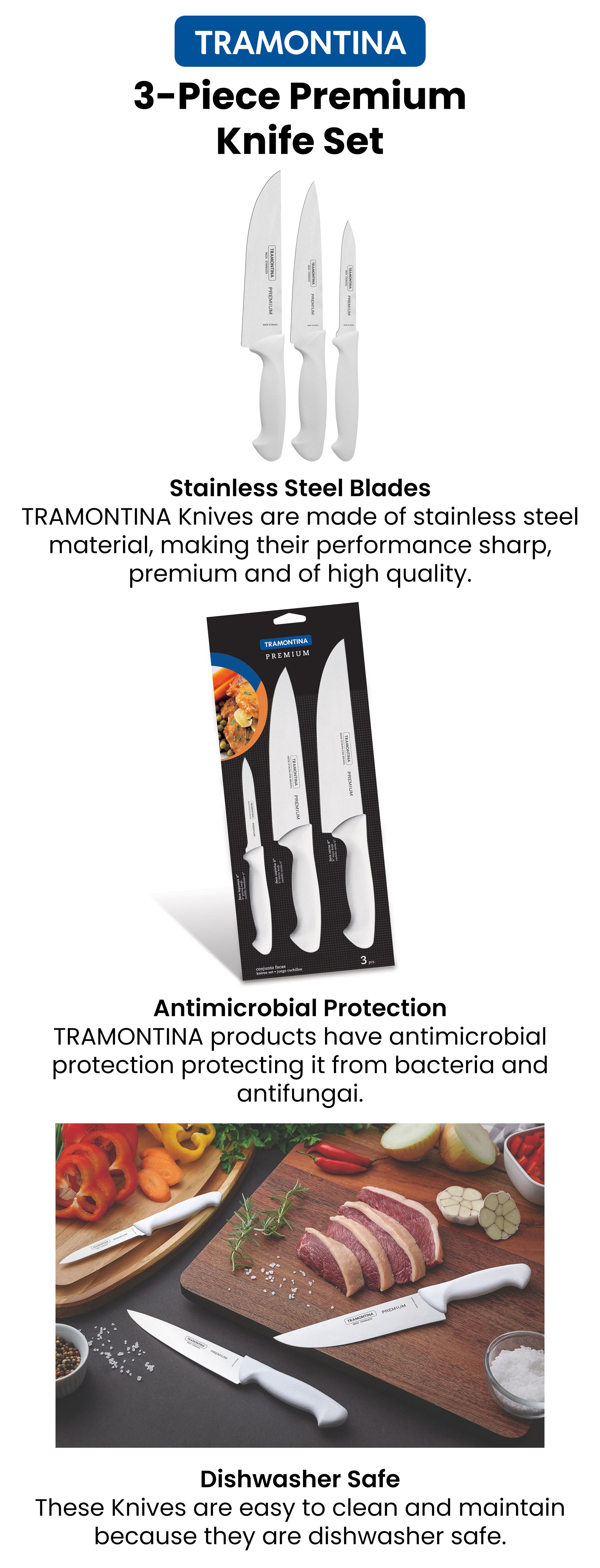 3-Piece Premium Knife Set Silver/White