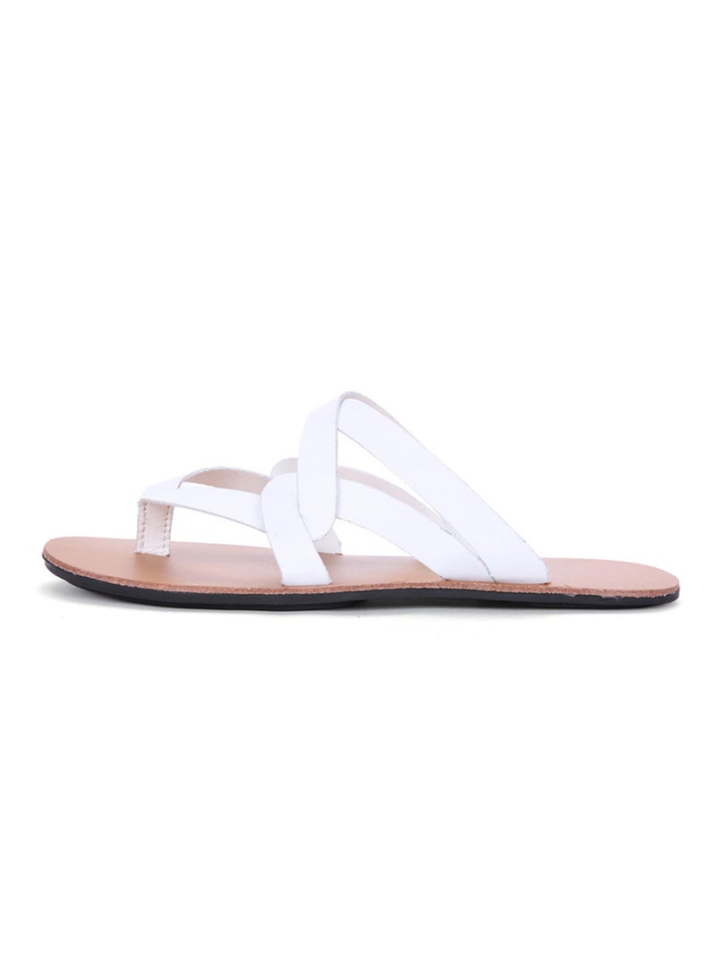Patent Leather Flat Sandals White/Brown