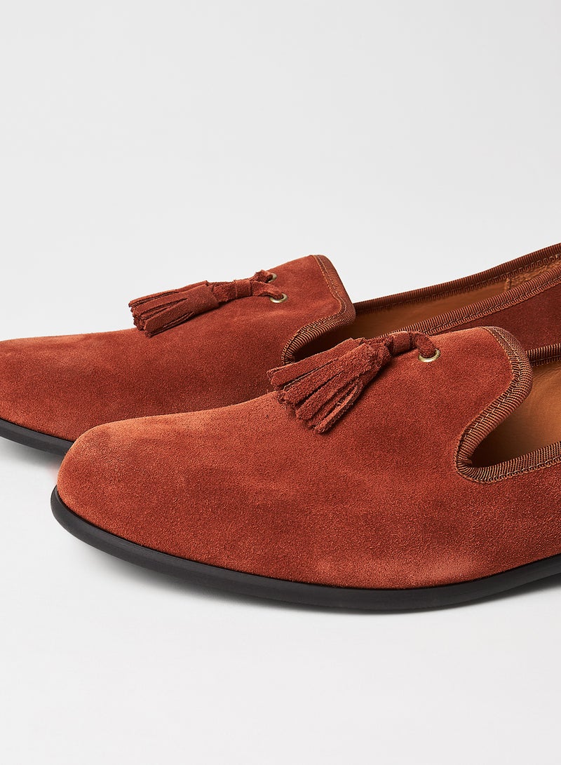 Tassel Suede Loafers Brown