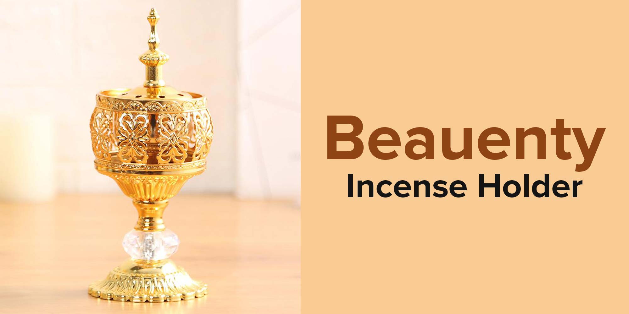 Incense Holder Gold/Clear 19x8cm