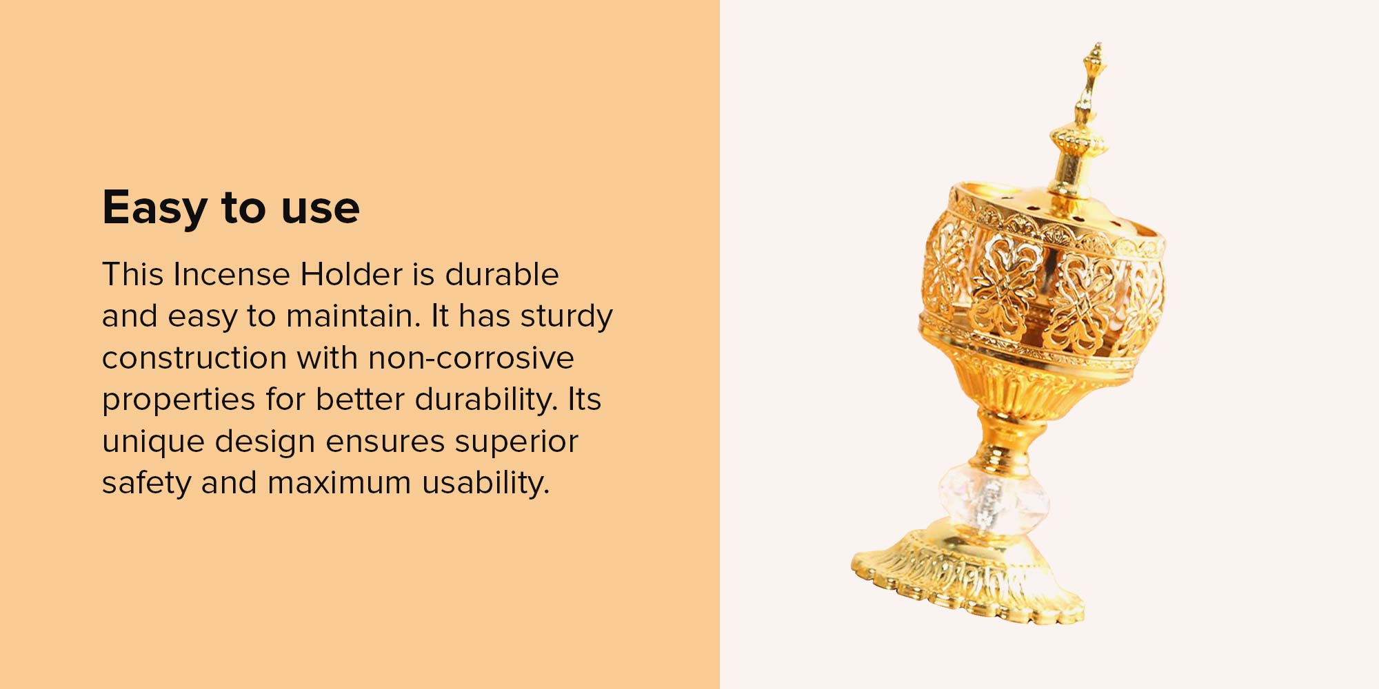 Incense Holder Gold/Clear 19x8cm
