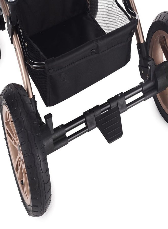 3 In 1 Pram Stroller Sleeping Bassinet Extra Wide Seat With Wide Canopy - Black