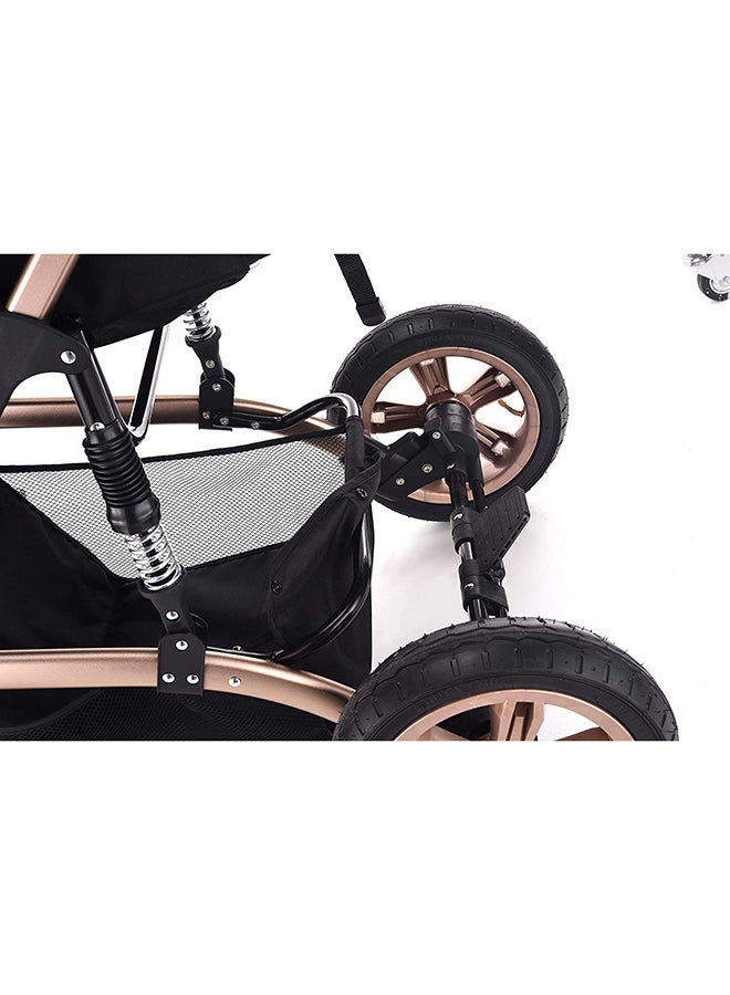 3 In 1 Pram Stroller Sleeping Bassinet Extra Wide Seat With Wide Canopy - Black