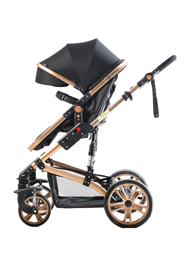 3 In 1 Pram Stroller Sleeping Bassinet Extra Wide Seat With Wide Canopy - Black