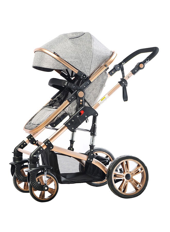 3 In 1 Pram Stroller Sleeping Bassinet Extra Wide Seat With Wide Canopy - Grey