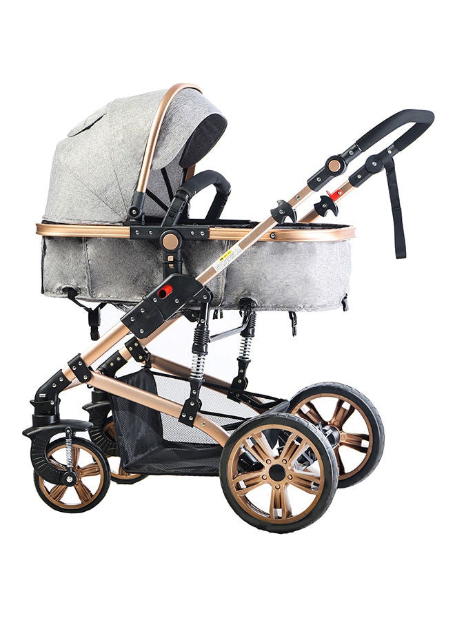 3 In 1 Pram Stroller Sleeping Bassinet Extra Wide Seat With Wide Canopy - Grey