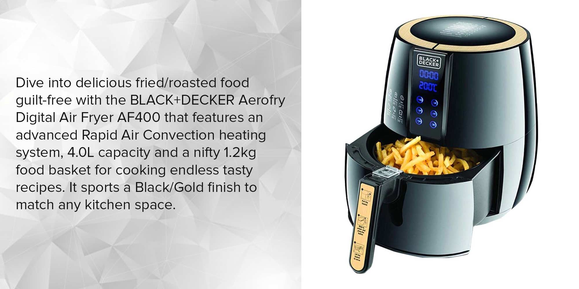 Aerofry Digital Air Fryer 4 L 1500 W AF400 Black/Gold