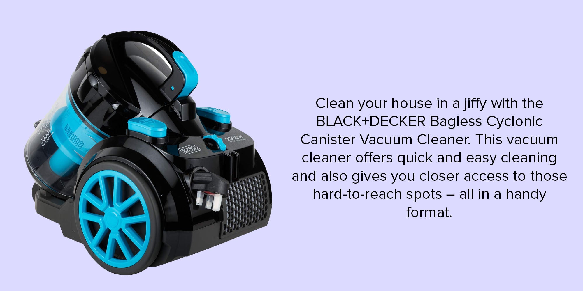 Bagless Cyclonic Canister Vacuum Cleaner 4L 1800 W Vm2080-B5 Black/Blue/Clear