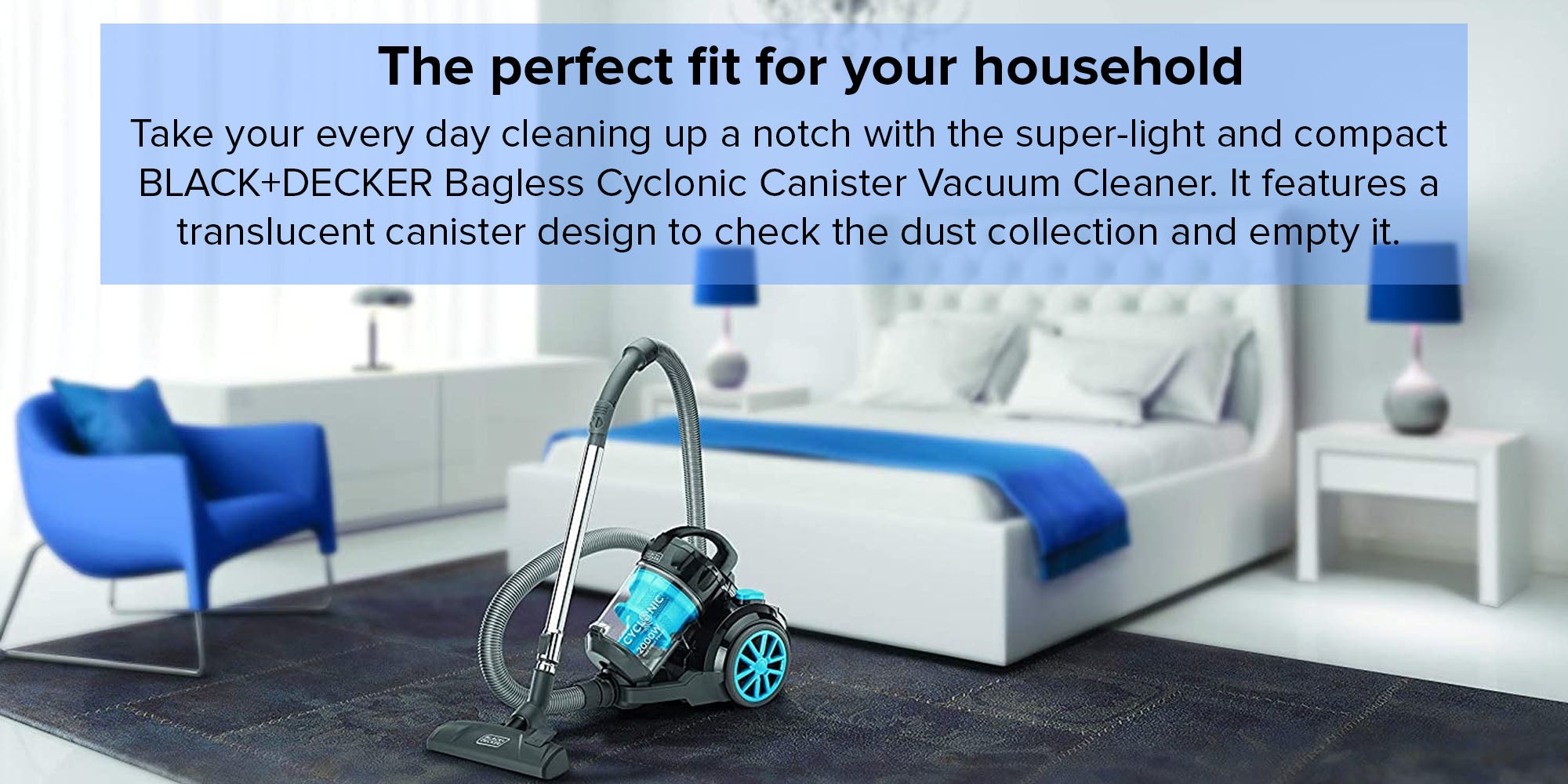 Bagless Cyclonic Canister Vacuum Cleaner 4L 1800 W Vm2080-B5 Black/Blue/Clear