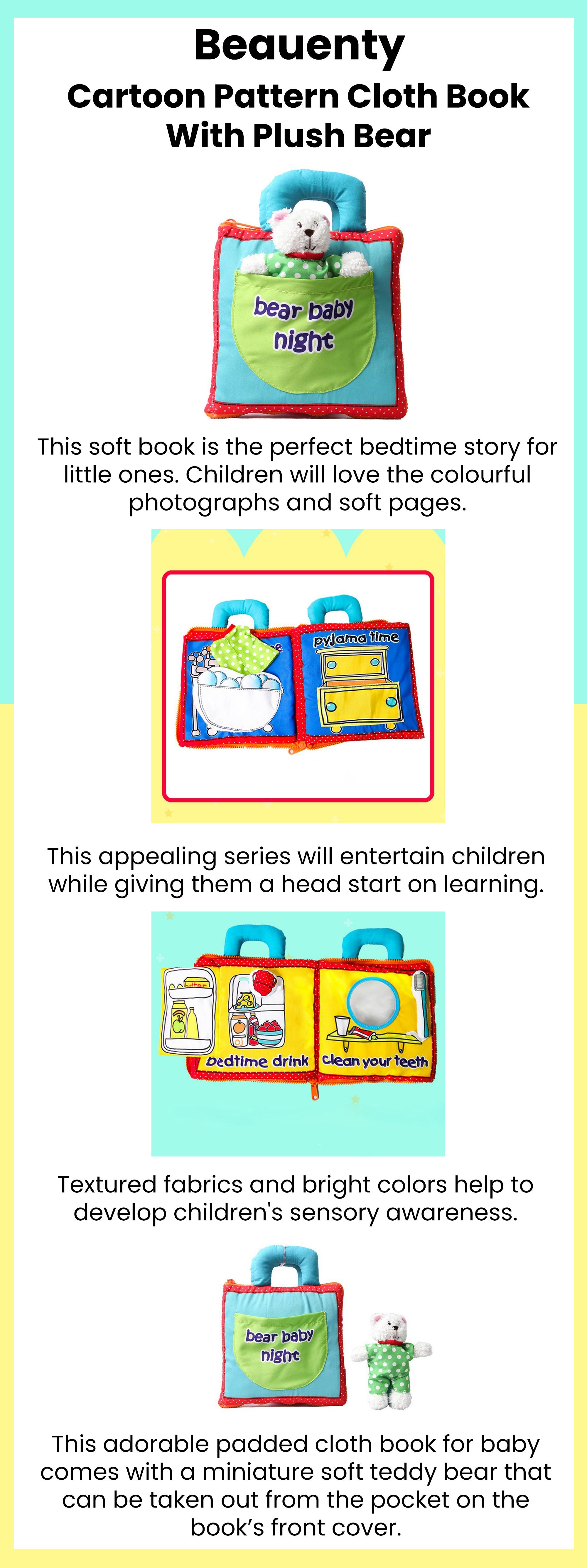 Cartoon Pattern Cloth Book With Plush Bear 25x19x4cm
