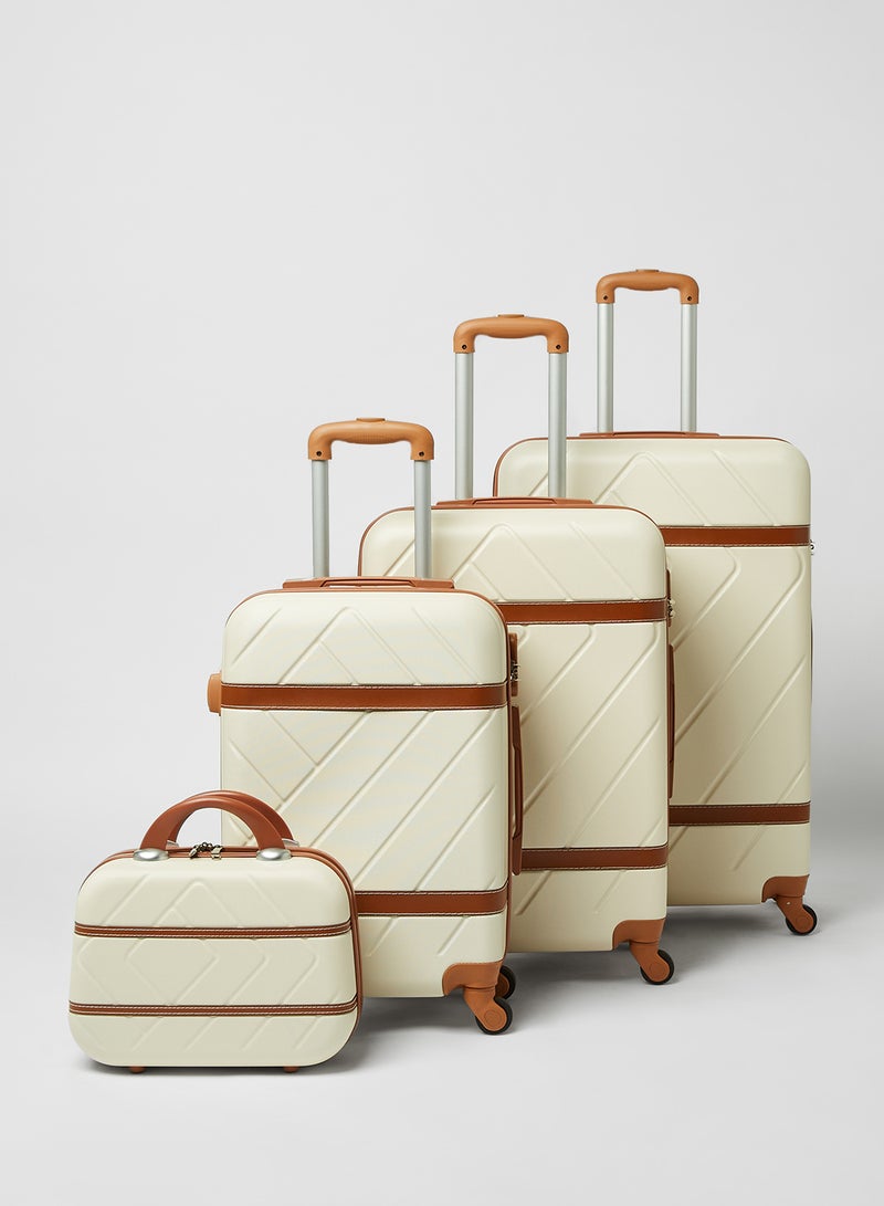 4-Piece Ultra Light Luggage Set Off White/Brown