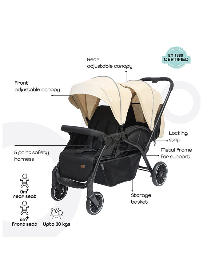 Dois - Twin Stroller - Beige, Twin Baby Stroller Pram