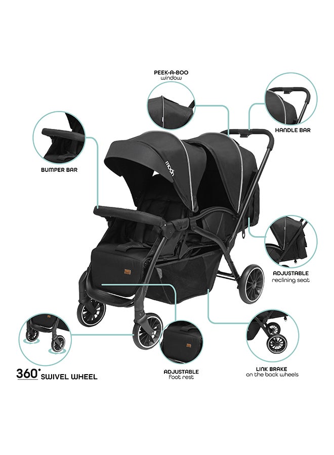 Dois - Twin Stroller - Black, Twin Baby Stroller Pram