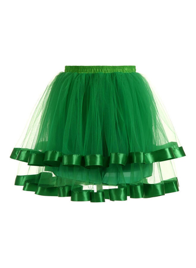 Two Layer Mesh Pleated Pettiskirt Ballet Dance Princess Style Skirt Green